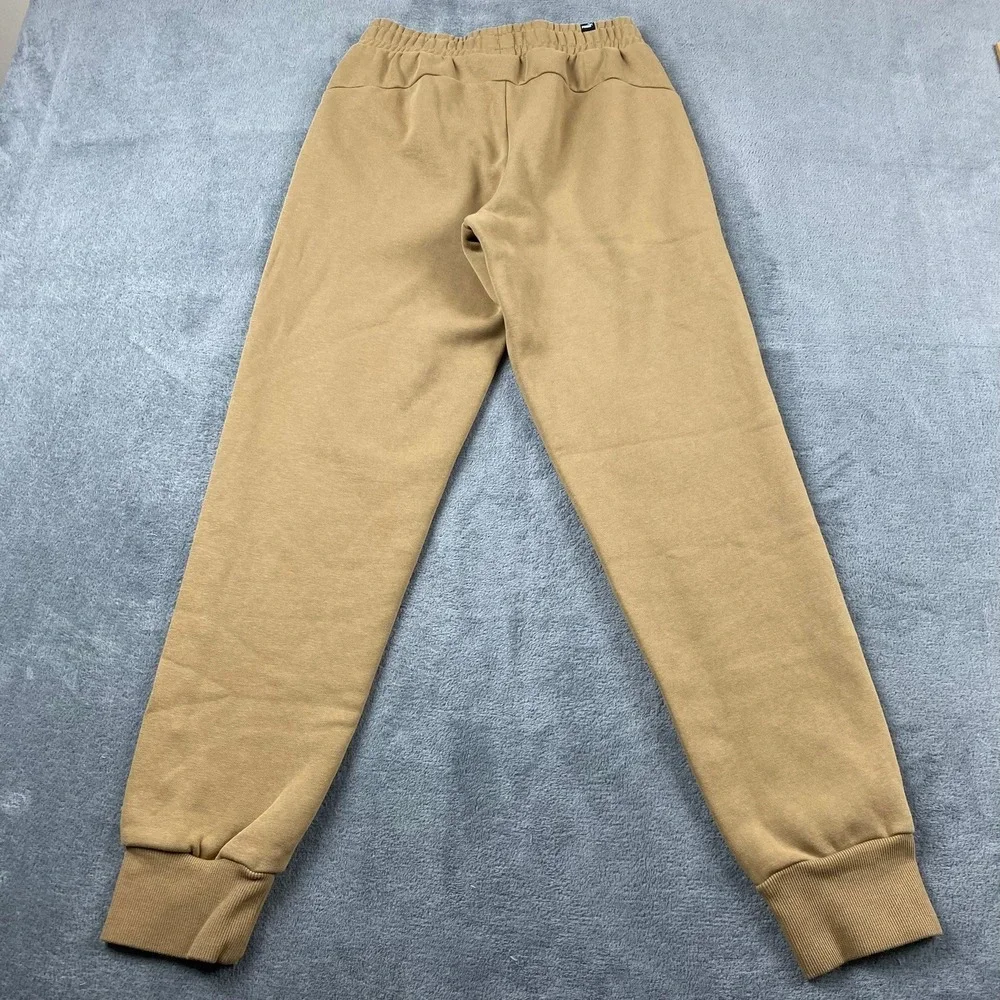 Puma Mens Small Joggers Tan Brown Fleece Logo Drawstring Sweatpants